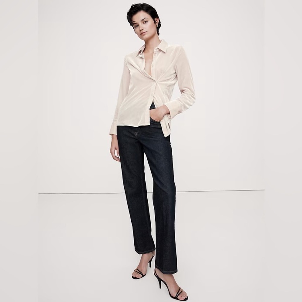 Velvet Cream Asymmetrical Button Down Shirt